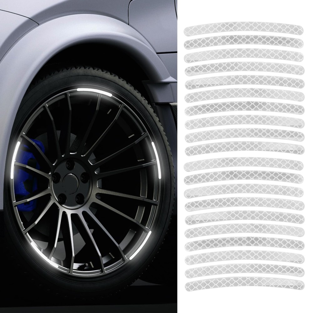 QZTYTY 20PCS Reflective Car Wheel Decorative Stripe Stickers, White, White