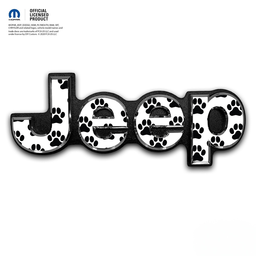 Jeep Emblem Overlay Decals – Dog Paws Black on White