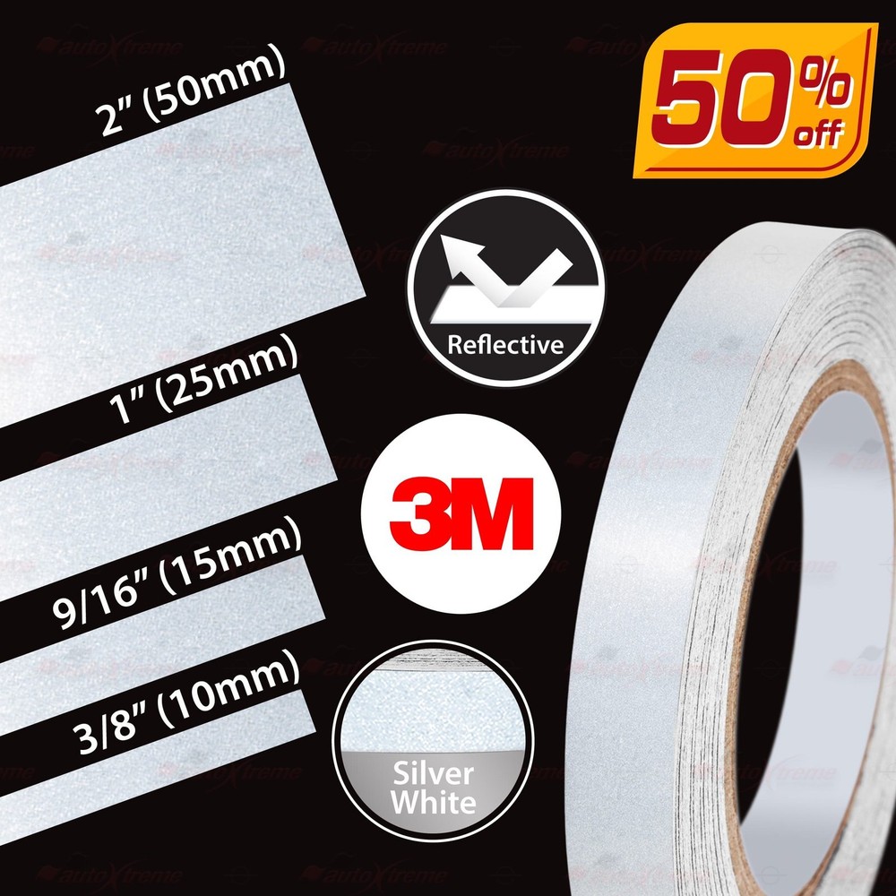 3/8″ to 2″ REFLECTIVE Night Visibility Weather Resistant 3M Sticker SILVER WHITE