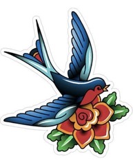 Old School Tattoo Sticker Decal Classic Flower Bird Sailor Jerry Style (4 Inch)