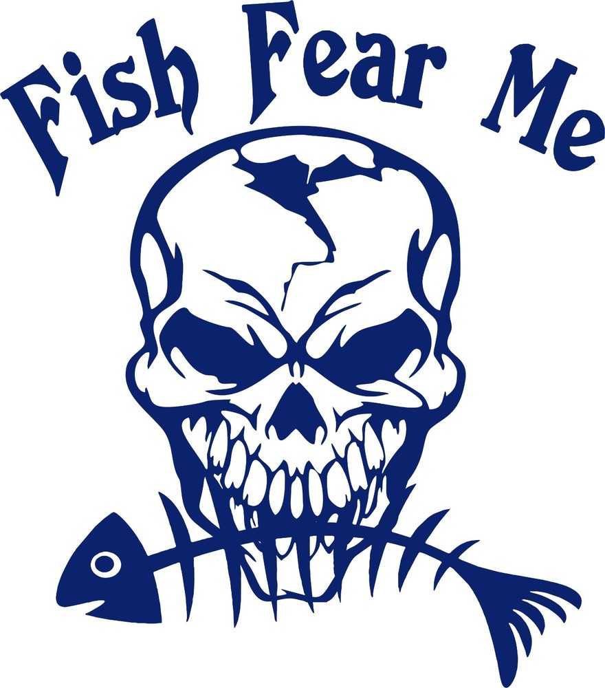 Fish Fear Me Fishing Skull Skeleton Car Boat Truck Window Vinyl Decal Sticker