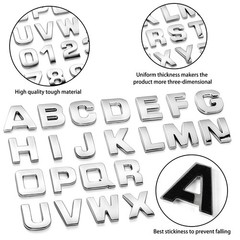 Lamoutor 43Pcs Car Emblem Letters Small size (height 1.1 inches), A-Silver