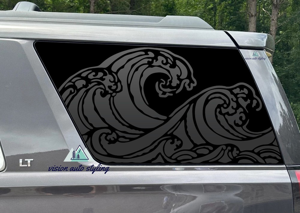 Fits 2015-2020 GMC Yukon Quarter Window Sea Waves Decal Sticker Black