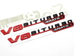 V8 BITURBO 4MATIC Fender AMG Emblem Red Black Badge For Mercedes C63 E63 S63