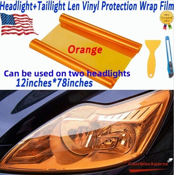 Transparent Orange Len For Headlight Taillamp Vinyl Protection Wrap Film12″x78″