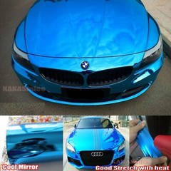 65FT Blue Flexible Entire Car SUV Mirror Chrome Vinyl Wrap Hood Roof Sticker BO