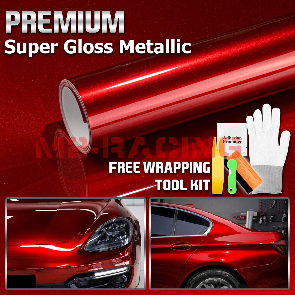 Premium Super Gloss Metallic Cherry Red Vinyl Car Wrap Sticker Decal Sheet Film