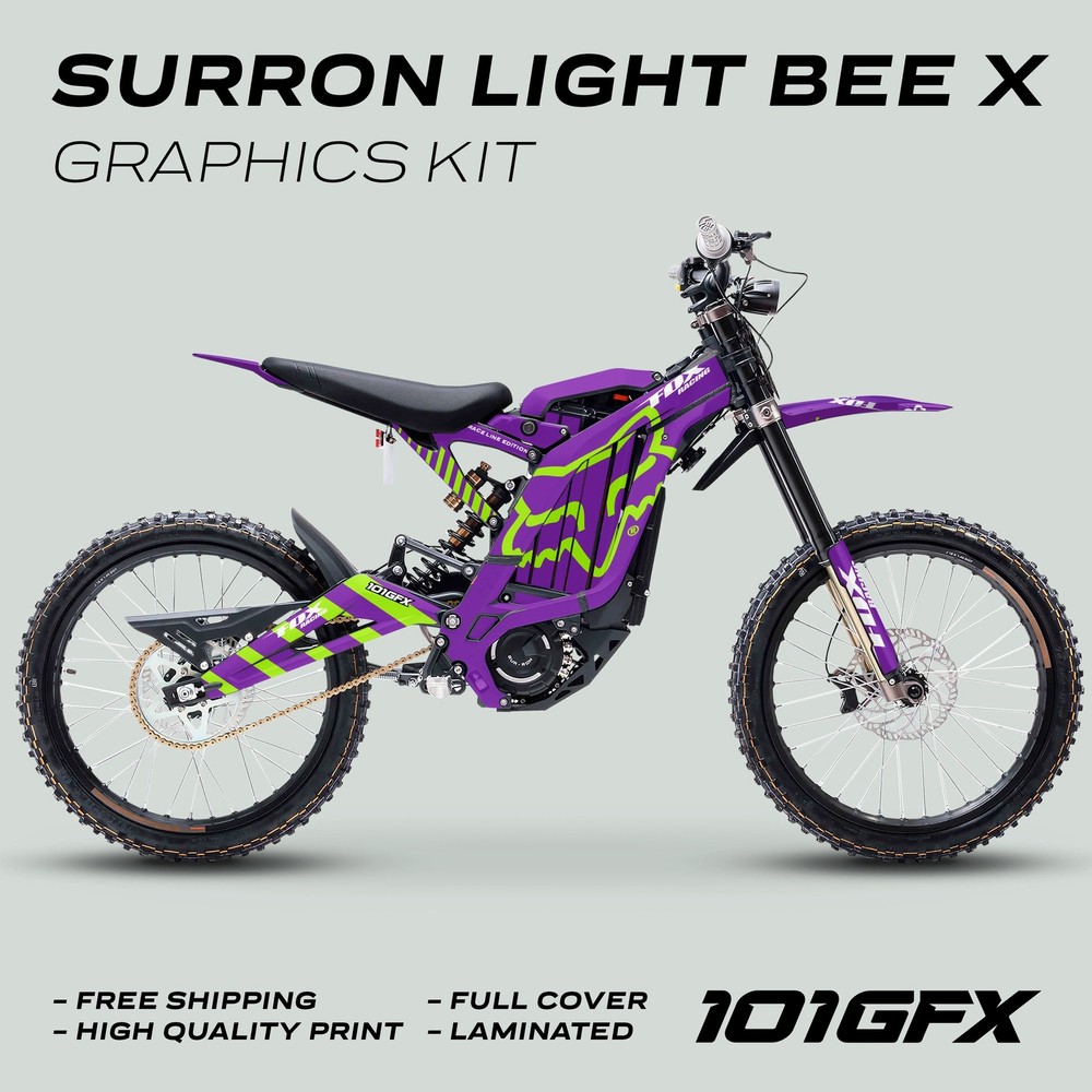 Surron Light Bee X Graphics Kit FOX RACE LINE Purple Green Decals Stickers