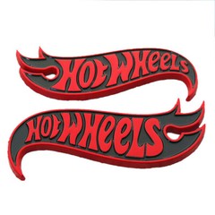 2x Metal Red Black Hot Wheels Fender Lid Hood Badge Hotwheels Decal Emblem