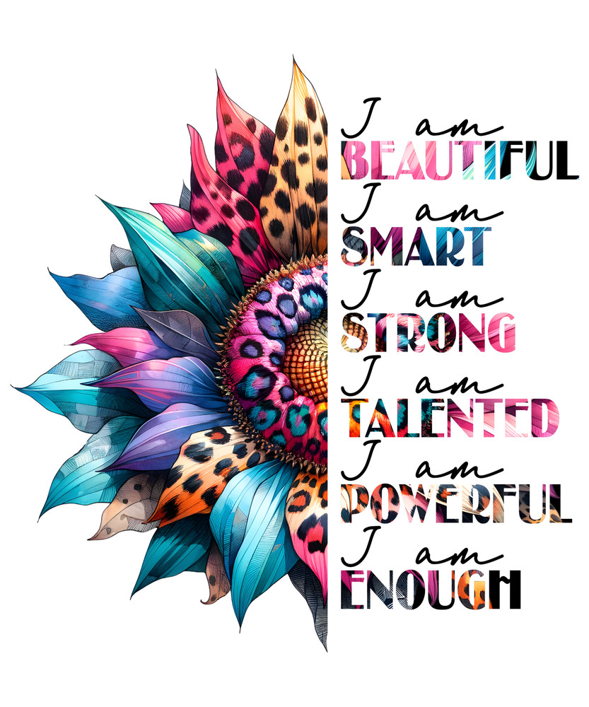 Sunflower Sticker 4″ Rainbow Affirmations I Am Beautiful I am Smart I am Enough