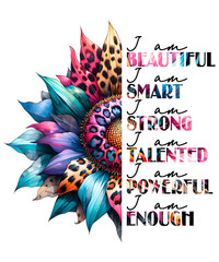 Sunflower Sticker 4″ Rainbow Affirmations I Am Beautiful I am Smart I am Enough