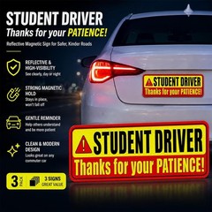 High Visibility Student Driver Car Magnets – Please Be Patient Message Pack