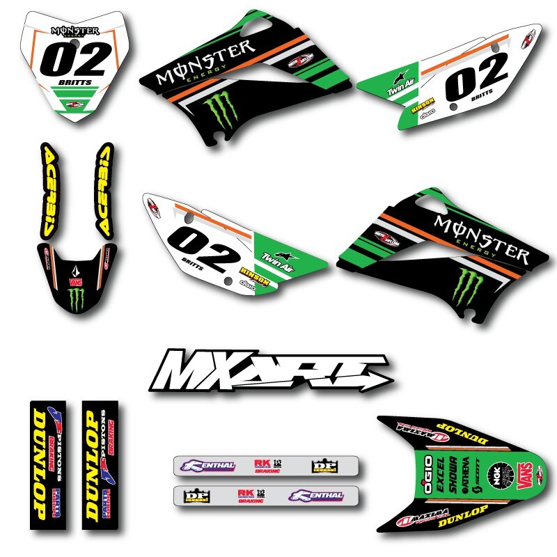 Custom graphics kit to fit Kawasaki KLX 110 – 2010 -2022 BURNOUT STYLE stickers