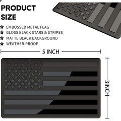 Embossed 3D Metal All Black American Flag Emblem Decal Stickers 1 Pair, Matte…