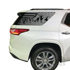 USA Flag Decals fits Chevy Traverse Rear window 2018-2022 LT LS Premier QR2-CM1