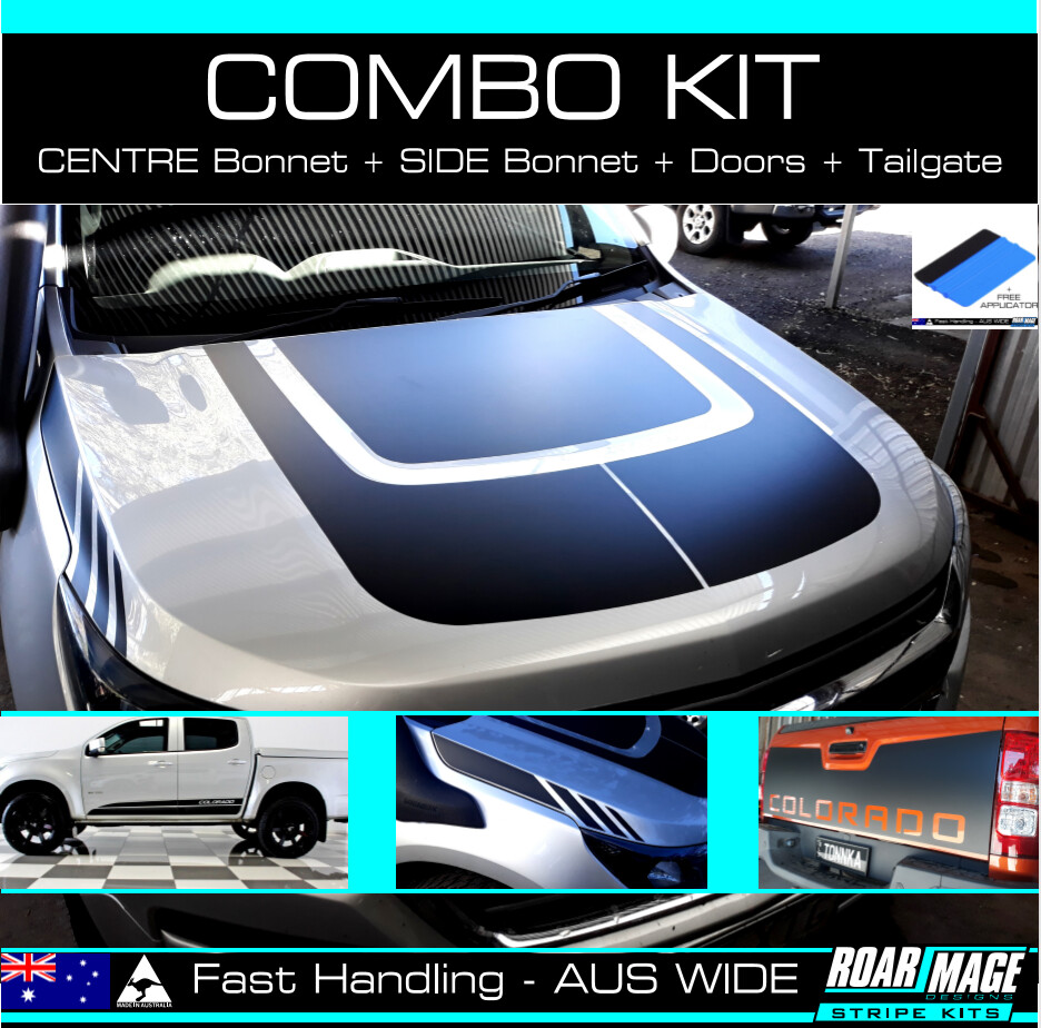 COMBO Bonnet + Doors + Tailgate decals stripes fits 2016-2021 HOLDEN Colorado