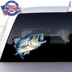 Striped Bass Rock Fish Full Color Vinyl Decal Set of 2 R/L Facing 6″x 8″ vehicle