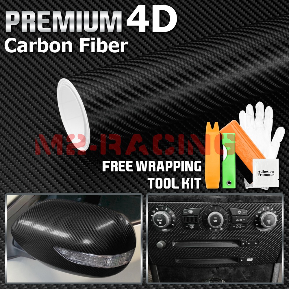 4D Carbon Fiber Black Semi Glossy Vinyl Wrap Decal Sheet Bubble Free Sheet Film