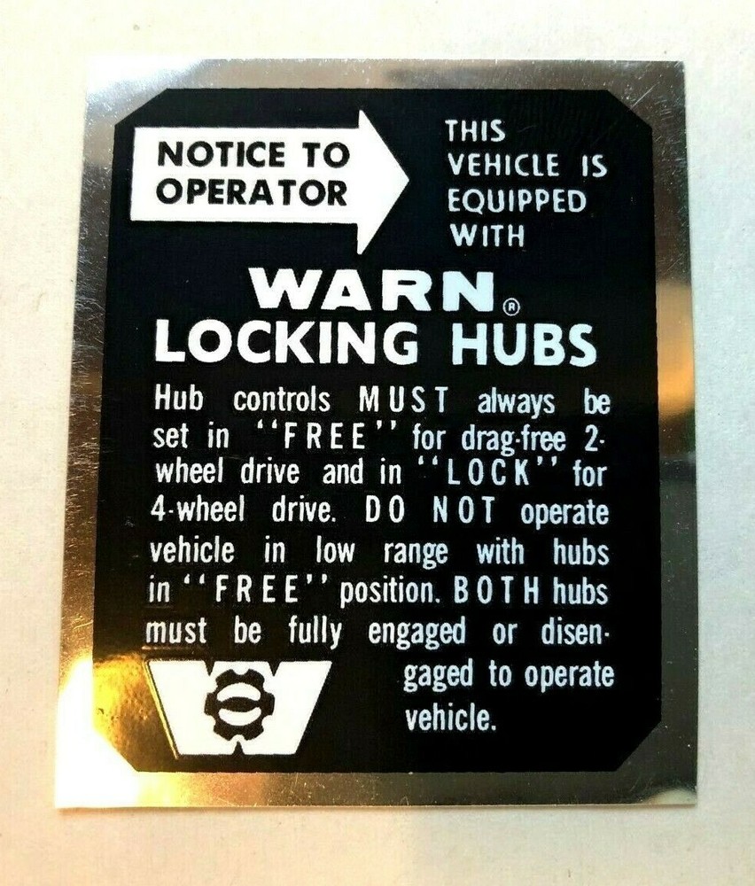 Warn Lock-O-Matic Hub Decal Jeepster/Commando Jeep 2A 3A 3B CJ5 CJ6 CJ7 CJ8 YJ