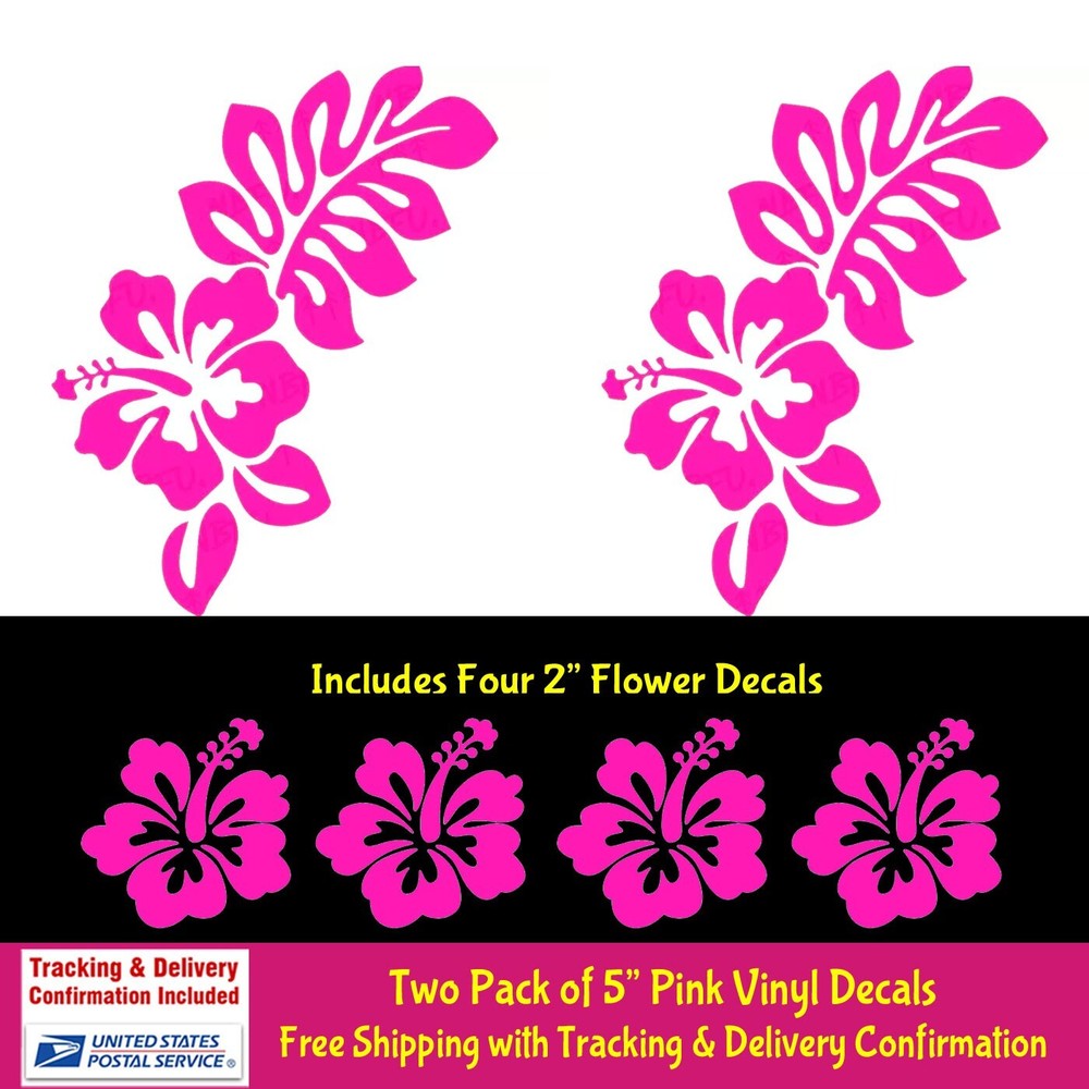 Hibiscus Hawaii Flower Blossom 2 Pink Vinyl Decals Car Windows Laptop Notebook