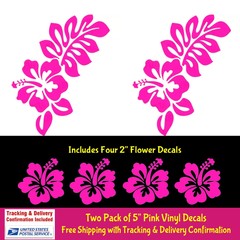 Hibiscus Hawaii Flower Blossom 2 Pink Vinyl Decals Car Windows Laptop Notebook