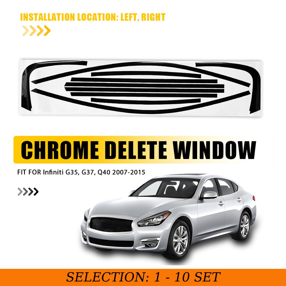 1-10Set Chrome Delete Blackout Window Trim for Infiniti G35 G37 Q40 07-15 Gloss