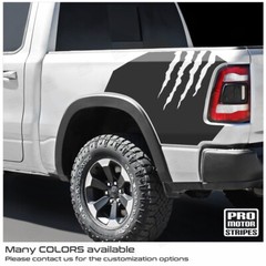 Dodge RAM 1500 Rebel 2019-2023 Rear Quarter Bed Claw Rips Decals (Choose Color)