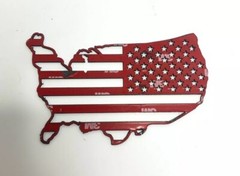 American Flag United States US Map Shape Emblem – Polished Stainless Steel