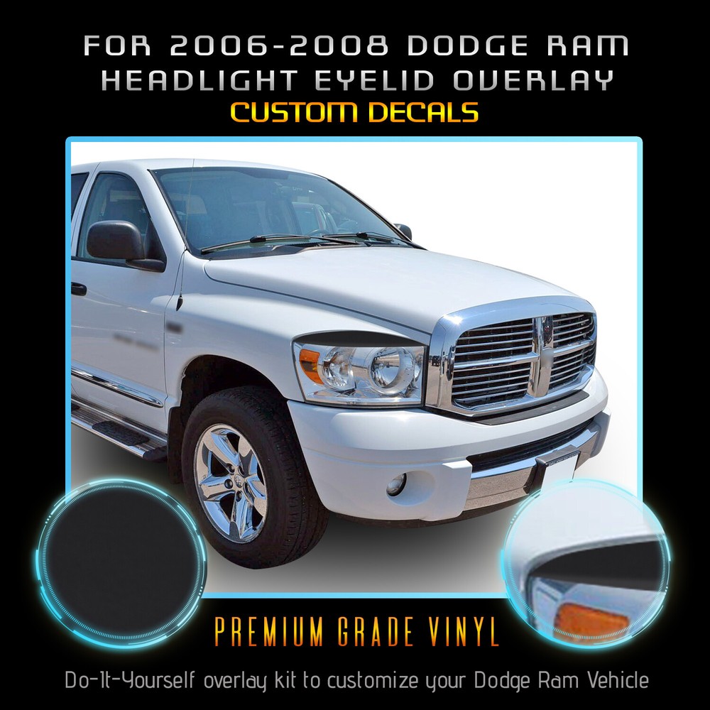 For 2006-2008 Dodge Ram Headlight Eyelid Graphic Decals – Flat Matte Vinyl
