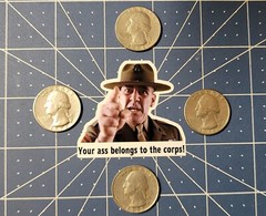 4PCS FULL METAL JACKET FUNNY STICKER DECAL. “YOUR ASS BELONGS TO THE CORP!”