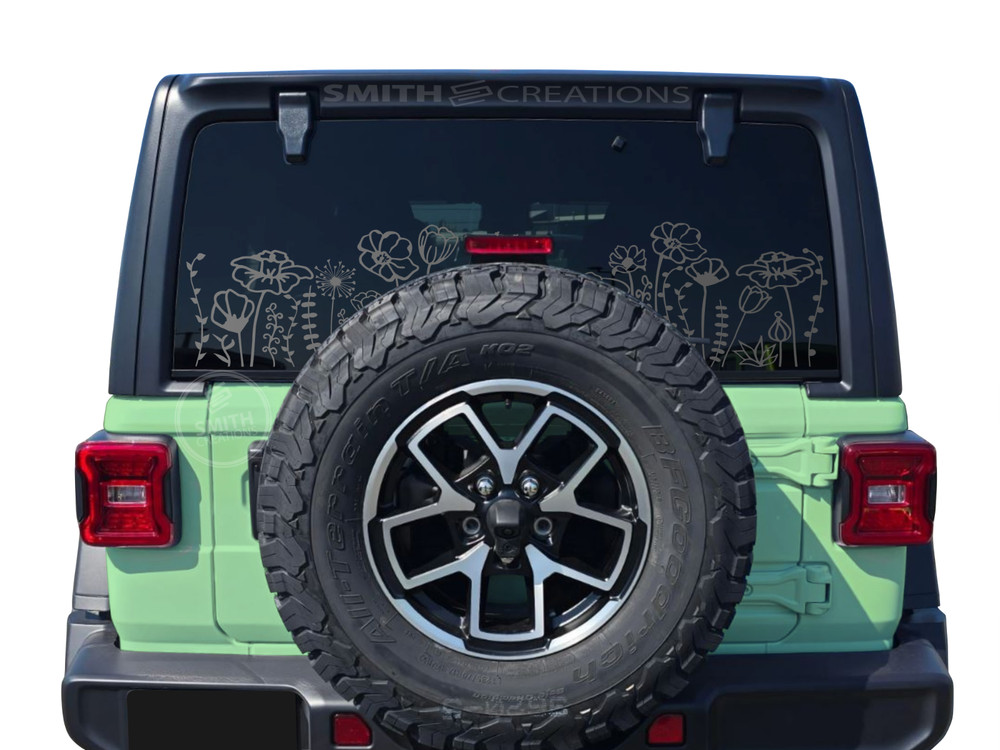 Fits 2018 – 2025 Jeep Wrangler Rear 4Door Wildflower Floral Vinyl Window Decal