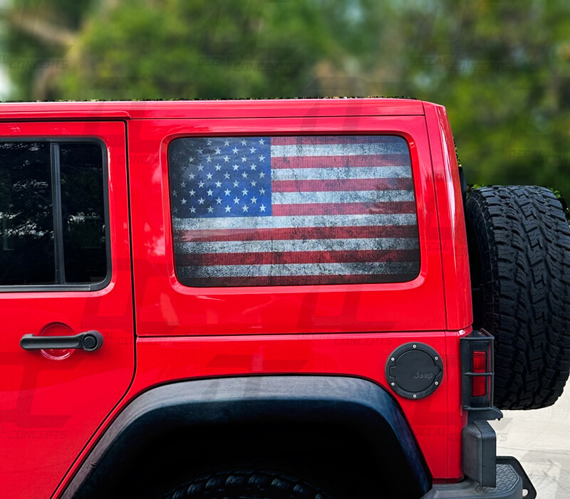 American Flag Rear Side Window Accent Decal For Jeep Wrangler 4 door 2011-2017