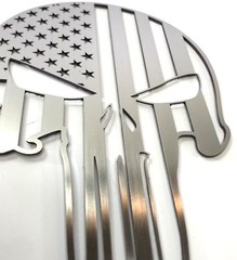 Punisher Skull Emblem w/ American Flag – Brushed Stainless Steel