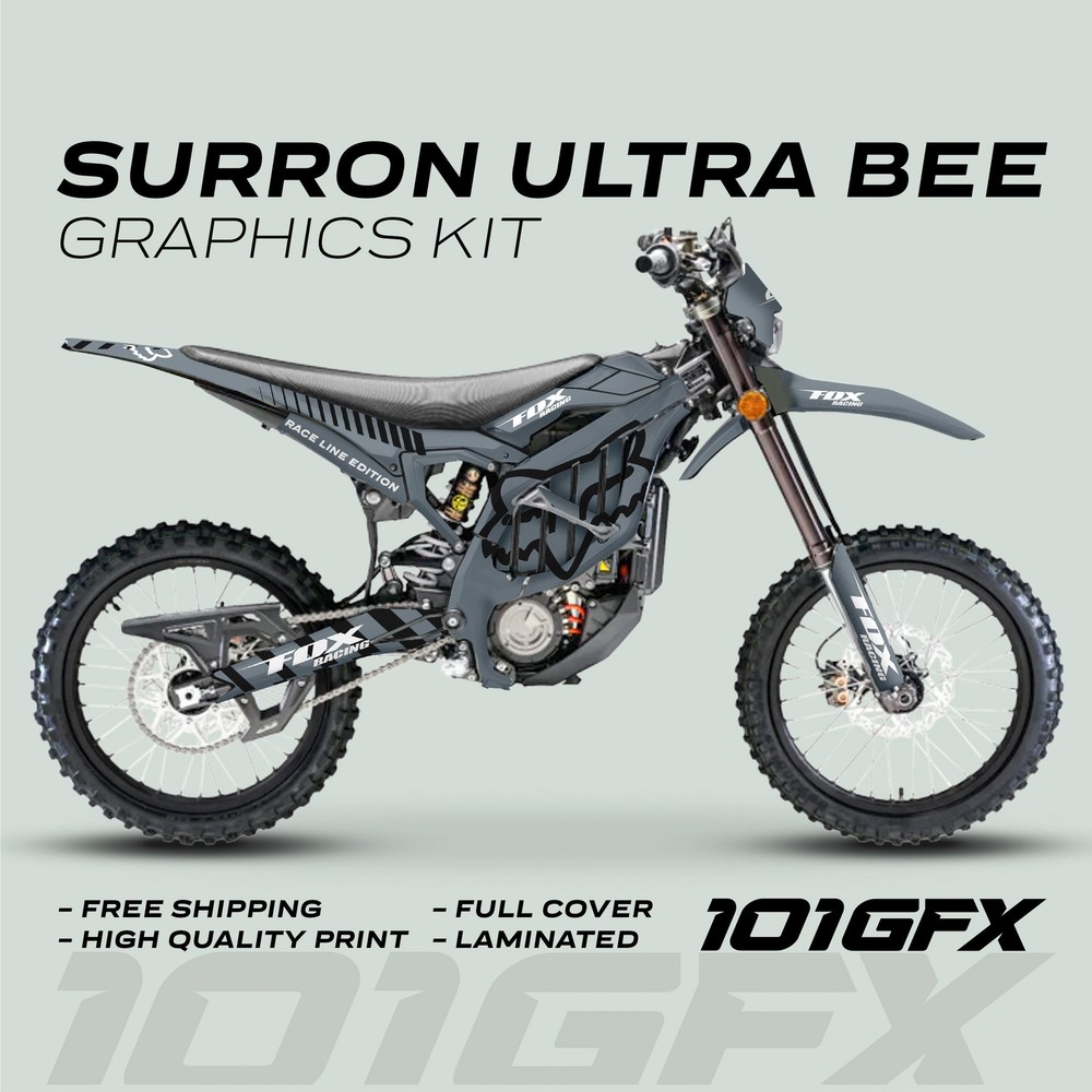 Surron Ultra Bee Graphics Kit FOX RACE LINE Grey Black Decals Stickers