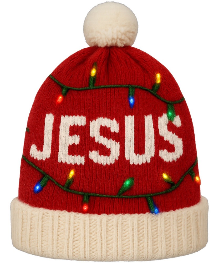 Holiday Sticker (3 Inch) Christian Rainbow Knitted Christmas Jesus Hat Light Up!