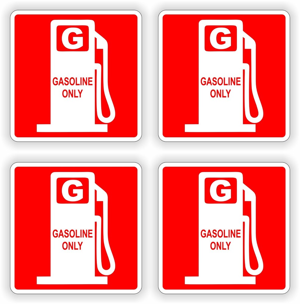 4 pack – 3″x3″ Square GASOLINE ONLY Vinyl Stickers Decals Pump Gas Can Tank