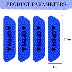 4Pcs Blue Reflective Door Open Warning Stickers Fits Car