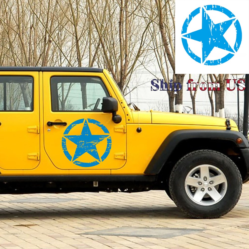 20″x20″ Distressed Military Army Star Sticker for Car Truck SUV Hood Door – Blue