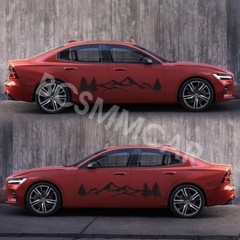 Car Side Body Stickers Mountain Tree Forest Graphic Decals Gloss Black Vinyl
