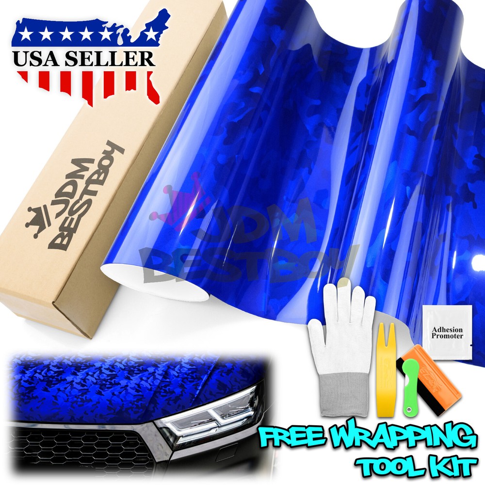 Gloss Camouflage Shadow Camo Royal Blue Car Vinyl Wrap Sticker Decal Film Sheet