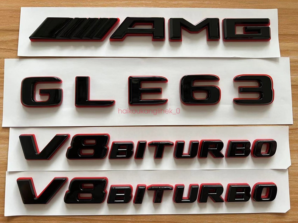 Black RED GLE63 AMG V8 BITURBO Emblem Badge Sticker Set For