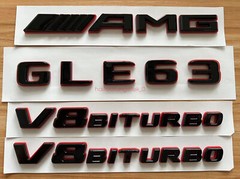 Black RED GLE63 AMG V8 BITURBO Emblem Badge Sticker Set For