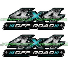 4×4 Off Road Grunge Teal Decals Truck Bedside Fender Sticker Pair A