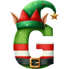 Initial Sticker (3 Inch) Letter G Christmas Holiday Elf Hat Belt Snow Flake !