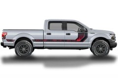 Rally Race Stripes Side Graphic Kit Truck Decal Fits: Ford F150 15-17 RED FLME