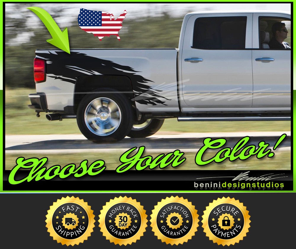 Chevy Silverado GMC Sierra Denali Tear Bed Side Stripes Graphics FITS 2007-2017