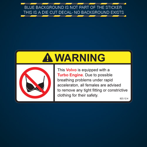 Turbo Warning No Bra Self Adhesive Sticker Decal