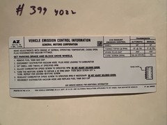 1971 CORVETTE 454 425HP ENGINE EMISSIONS DECAL STICKER AZ. #3994022