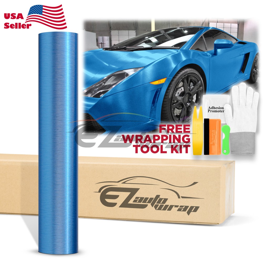 Premium Light Blue Brushed Aluminum Steel Vinyl Wrap Sticker Film Decal Air