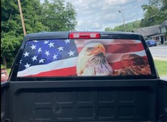 AMERICAN USA FLAG EAGLE PICK-UP TRUCK BACK WINDOW GRAPHIC DECAL PERFORATED VINYL